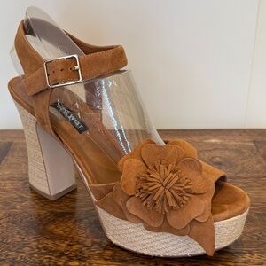 Nine West Brown Flower Suede Sandals